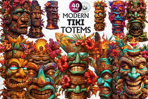 Modern Tiki Totems Clipart Set, a Decorative Illustration by ThatsDesignArt