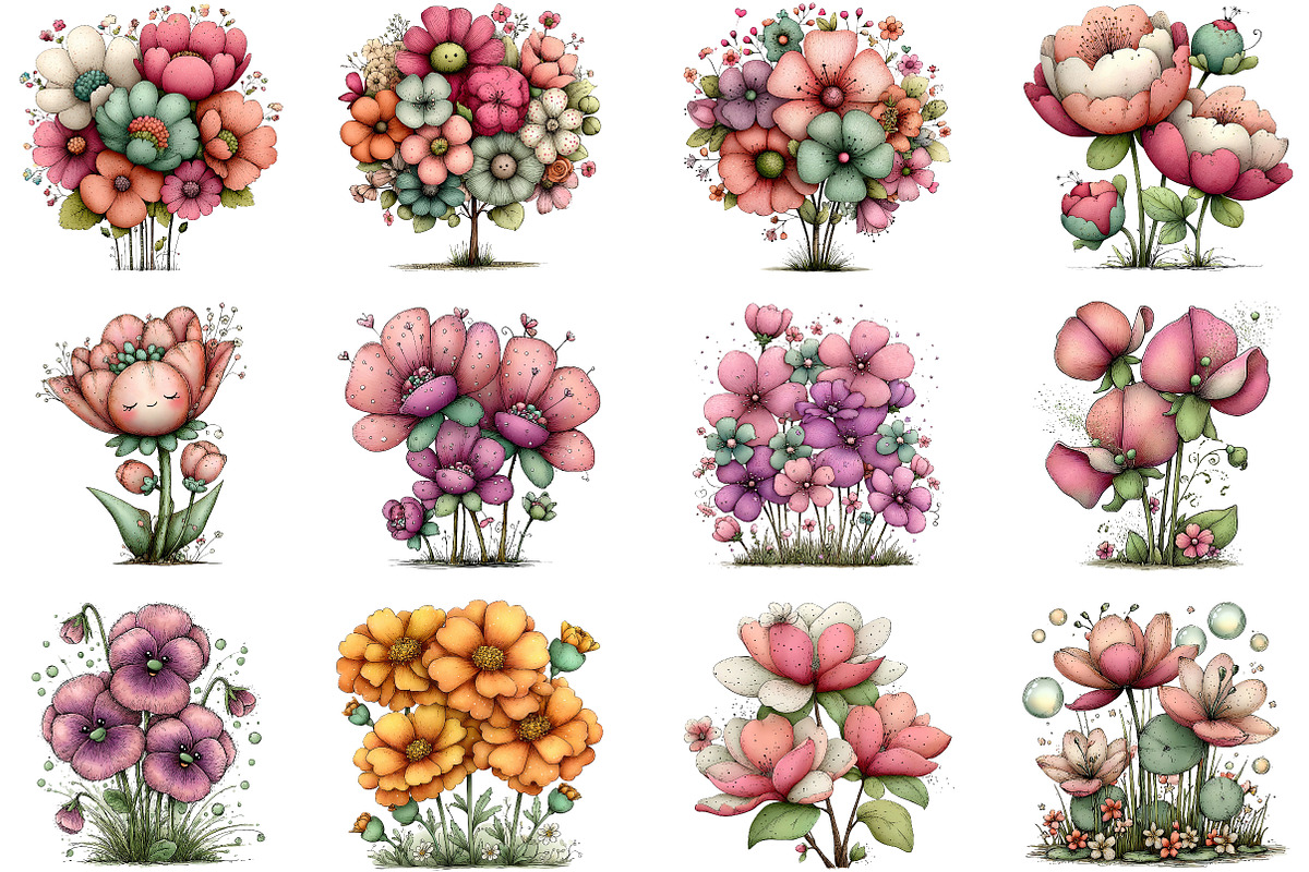 Whimsical Spring Flowres Clipart, an Illustration by Dream Creation (Photo 2 of 6)