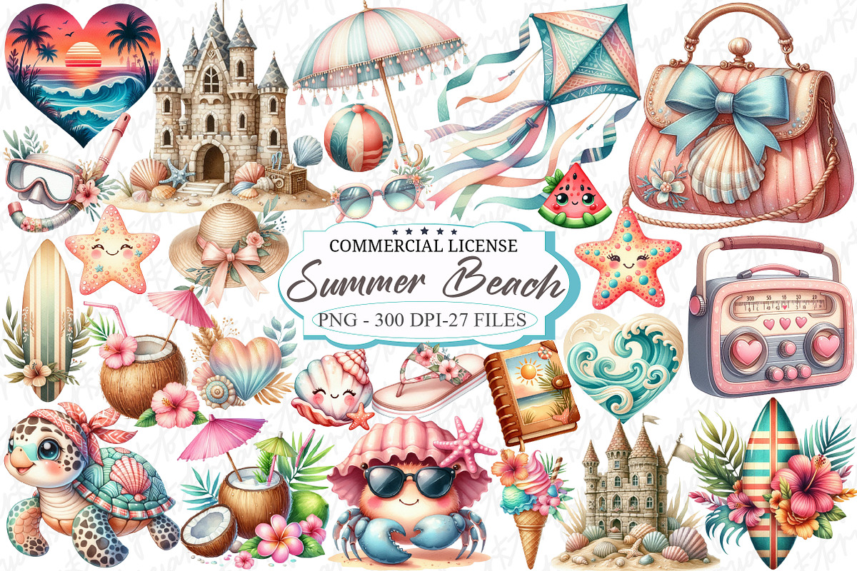 Cute Summer Beach Clipart, a Graphic by designcity5 (Photo 1 of 5)