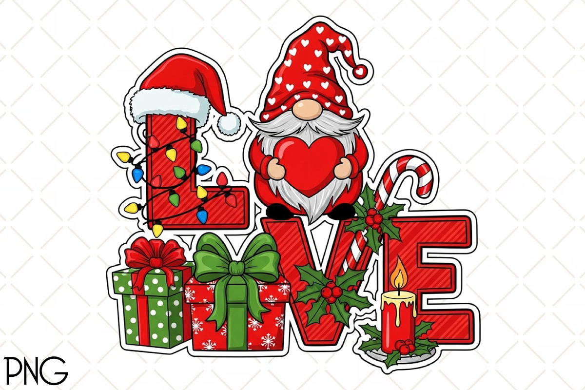 Christmas Gnome Love Steker PNG, an Illustration by Black Bird Studio (Photo 1 of 4)