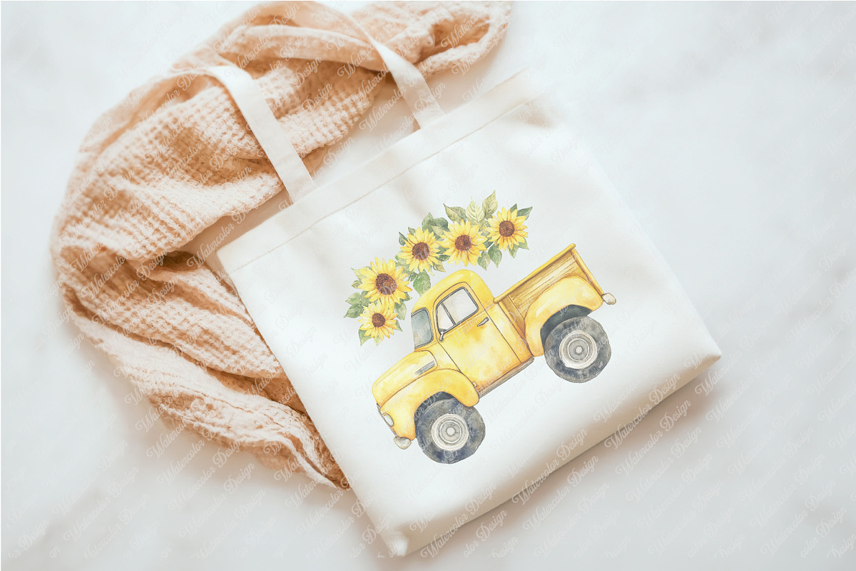 Sunflower Highland Cow Truck Clipart, an Illustration by Watercolor design (Photo 6 of 12)