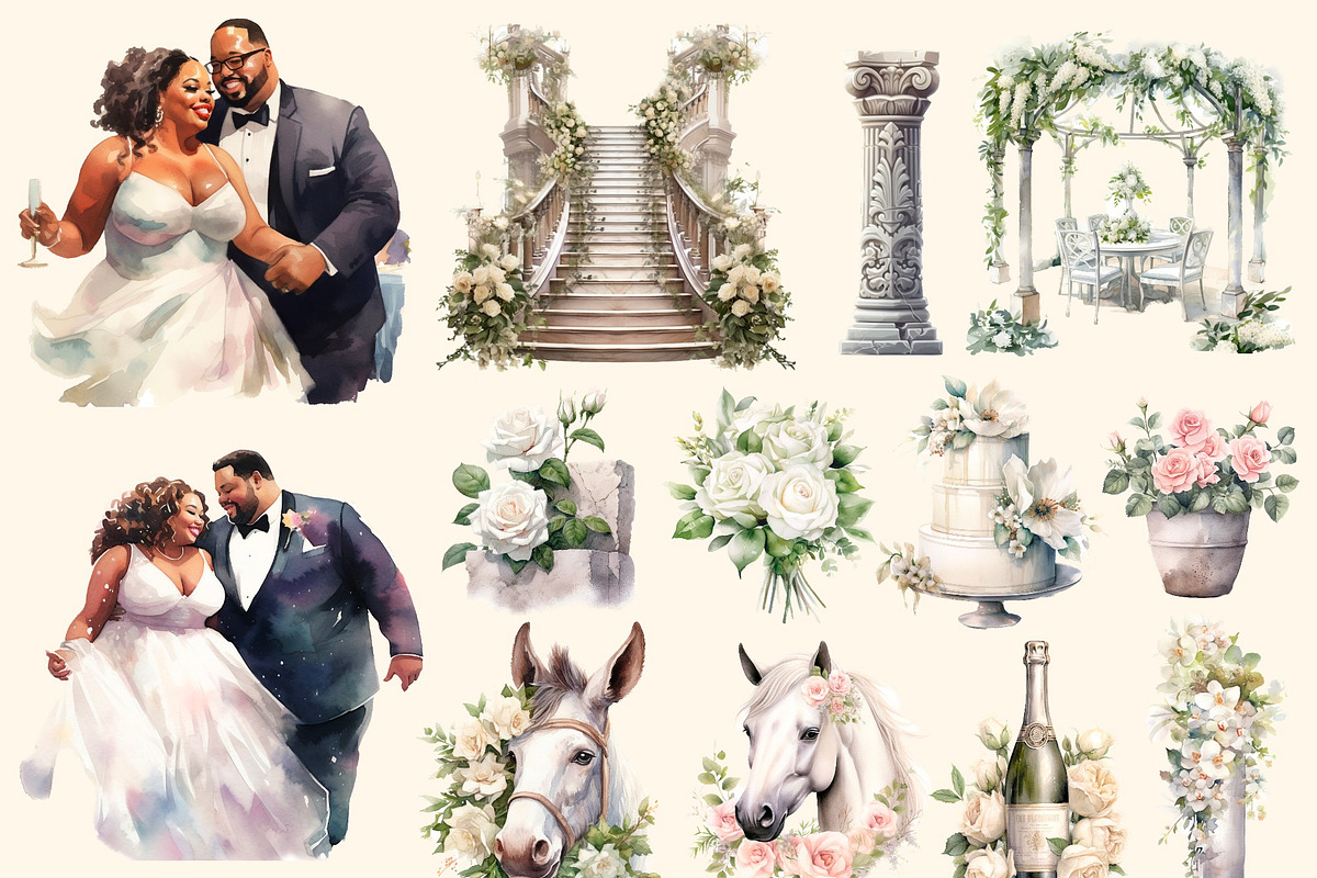 Luxury wedding Watercolor clipart, a Person Illustration by Hello My Print (Photo 2 of 9)