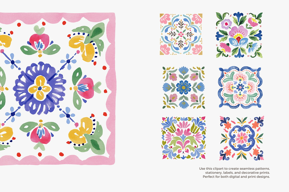 floral folk art motif clipart set, a Decorative Illustration by Patishop Art (Photo 2 of 6)