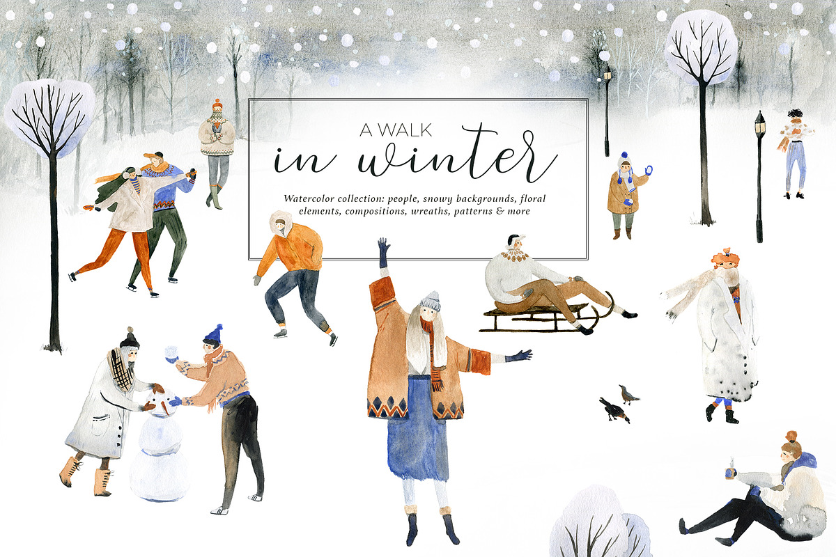 A Walk in Winter Watercolor Set, a Person Illustration by Bibela (Photo 1 of 14)