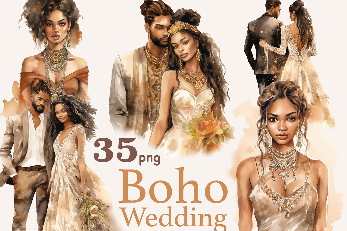 Black Bride and Groom Clipart, a Person Illustration by GlamArtZhanna (Photo 1 of 5)