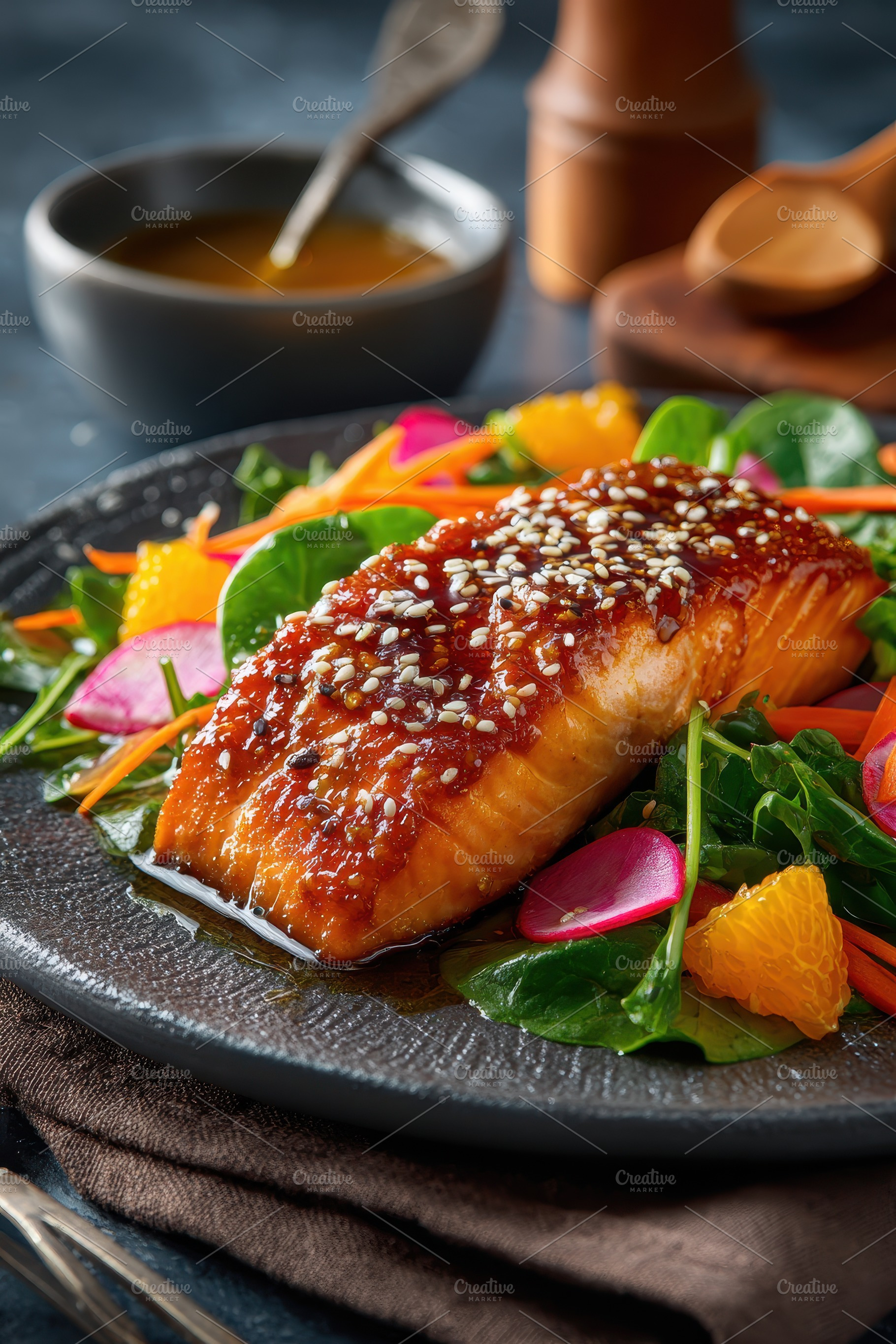 Sesame Crusted Salmon Salad Deliciou, a Photo by Pixeness Studio