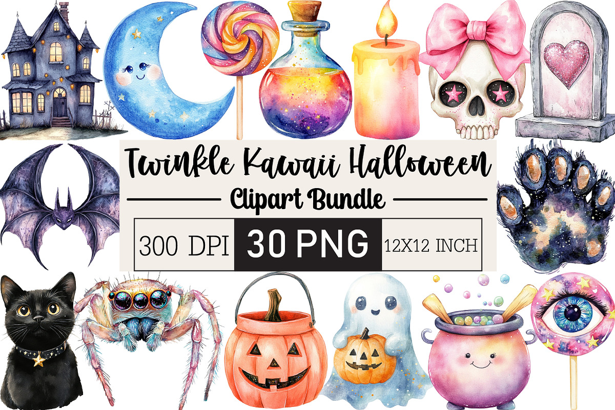 Twinkle Kawaii Halloween Clipart, an Illustration by Black Bird Studio (Photo 1 of 6)