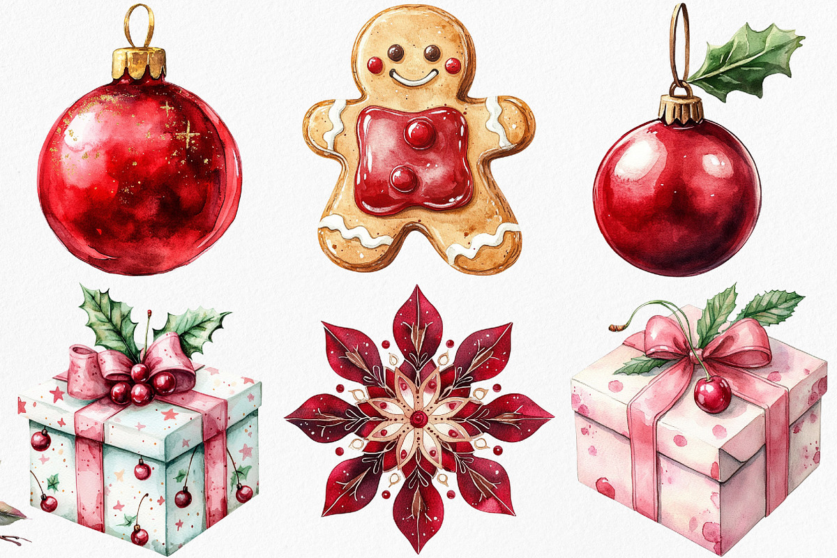 Midnight Cherry Christmas Clipart, an Illustration by Canvas Craft (Photo 2 of 7)
