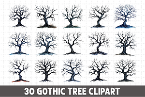 Gothic Tree Watercolor Bundle PNG