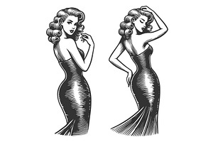 Pin-up Woman In Tight Dress Vector