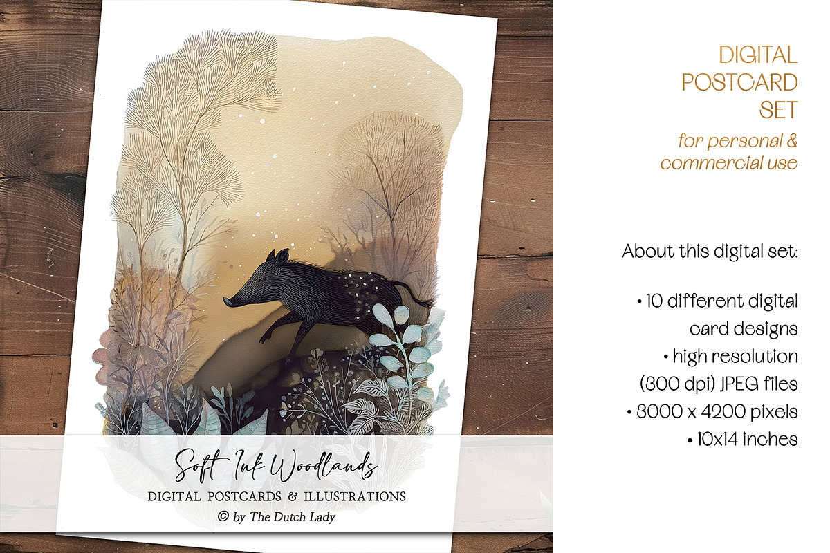 Soft Ink Woodlands Postcard Set, an Animal Illustration by The Dutch Lady Designs (Photo 5 of 8)