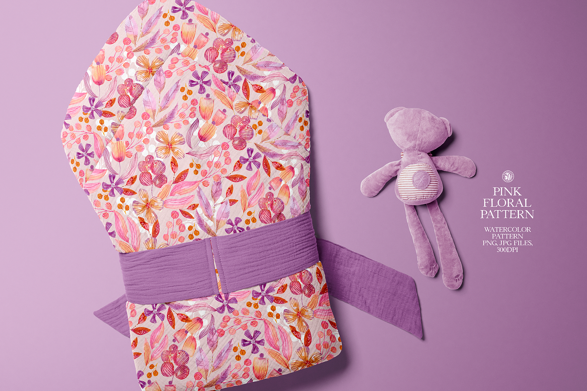 Pink Floral Watercolor Pattern, a Pattern Graphic by Webvilla Studio (Photo 3 of 5)