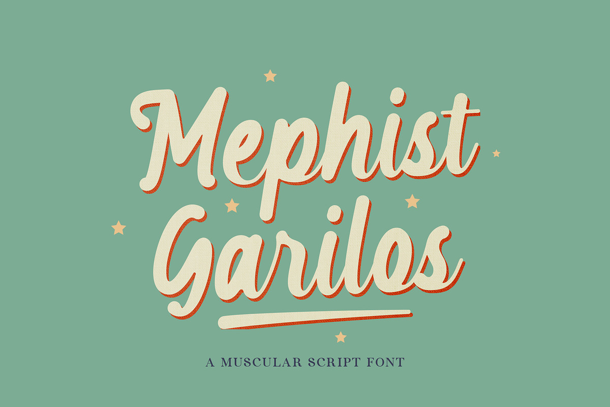 Mephist Garilos | Muscular Script, a Script Font by Lemonthe (Photo 1 of 5)
