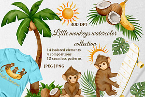Little Monkeys Watercolor animal set