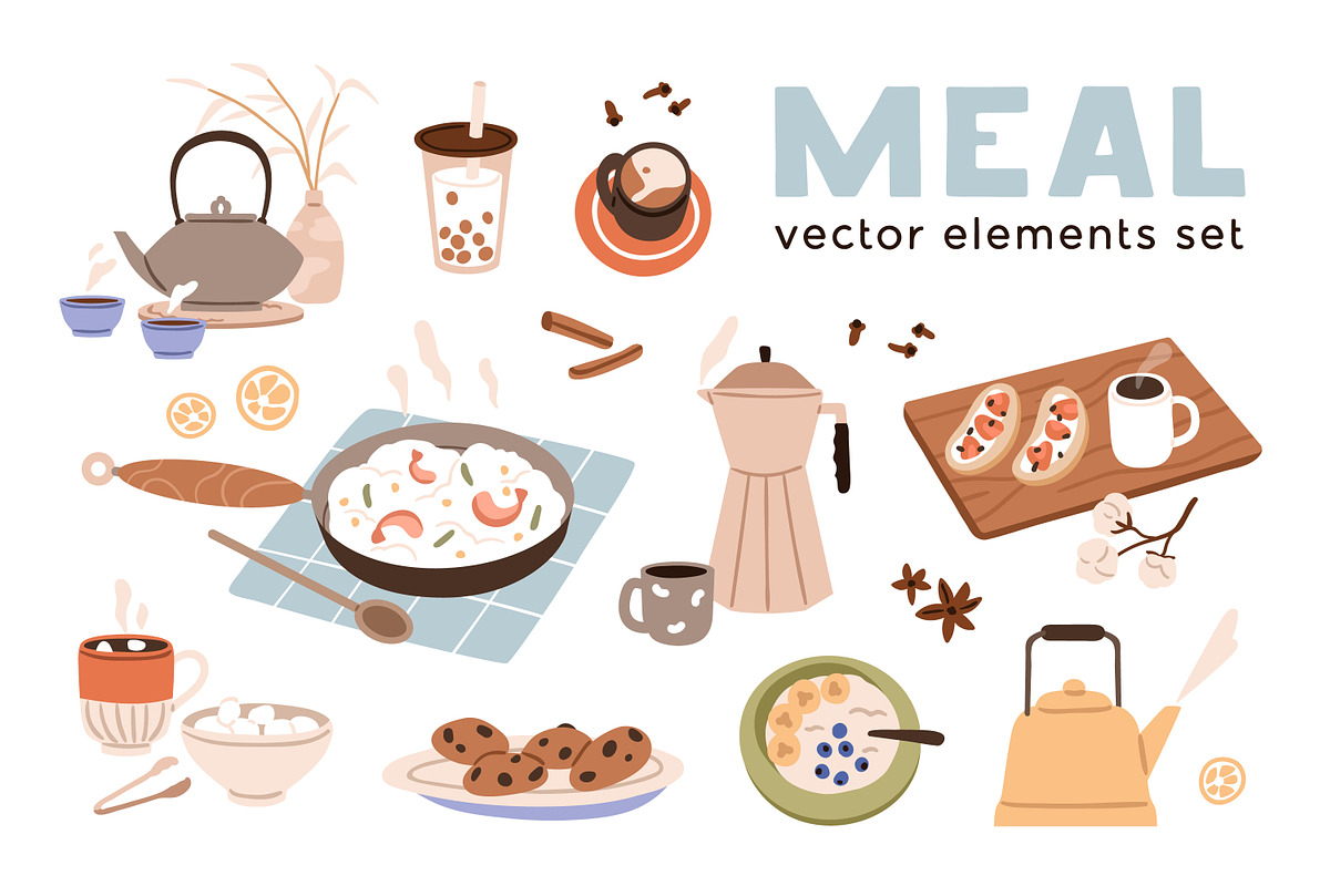 Tasty meals, food and drinks set, a Food Illustration by Good Studio (Photo 1 of 3)