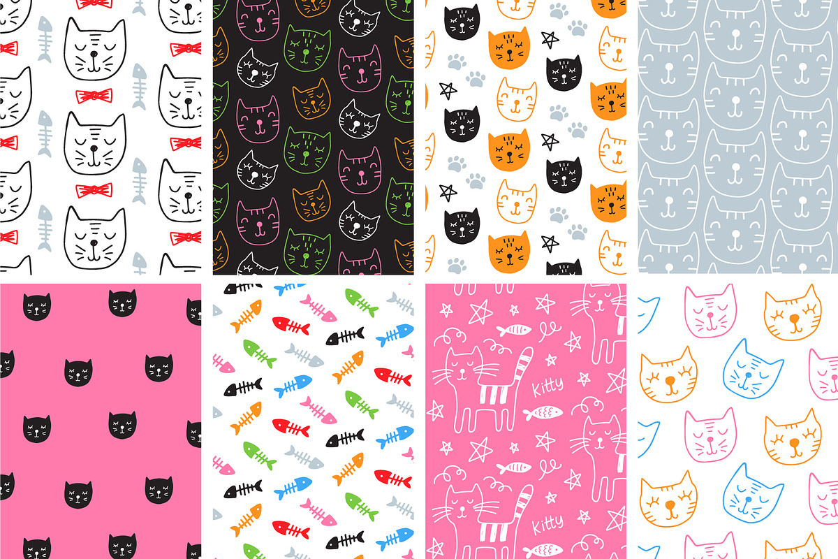 Cute Cats 90 Patterns & Cliparts, a Pattern Graphic by Katrinelly