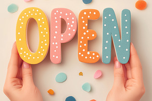 Open Sign Held by Hands, a Holiday Photo by Ocean Digital Art