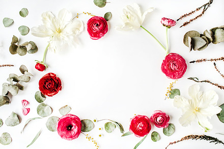 Floral frame with ranunculus featuring ranunculus, frame, and wreath, an Arts & Entertainment Photo by Floral Deco