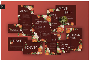 Red Elegant Floral Wedding suite, a Card Template by Neermana