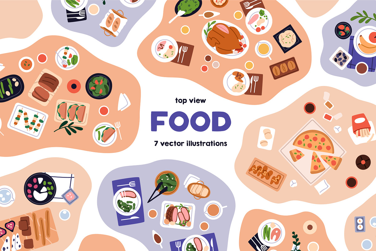 Food, dishes on tables, top view set, a Food Illustration by Good Studio (Photo 1 of 7)