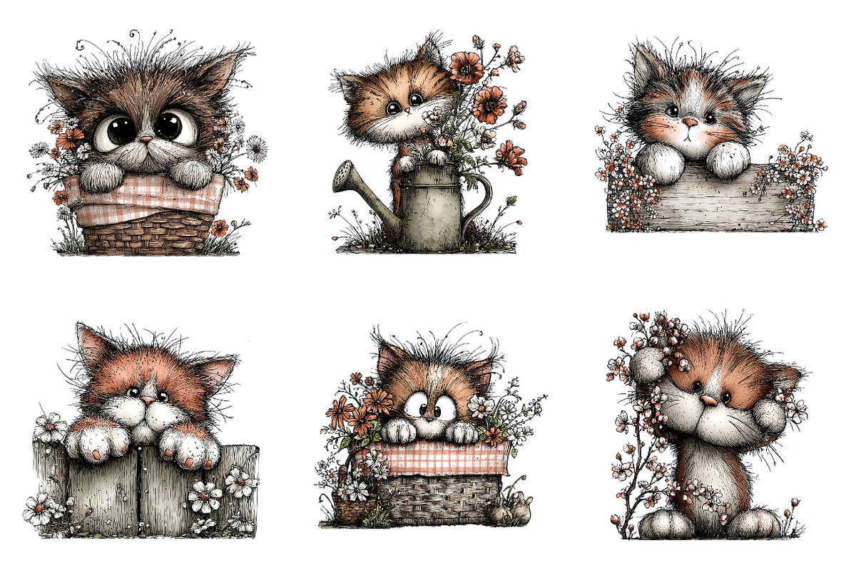 Whimsical Floral Spring Cats Png, an Illustration by SinaCreation (Photo 2 of 7)