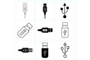 Vector black usb icons set. usb set