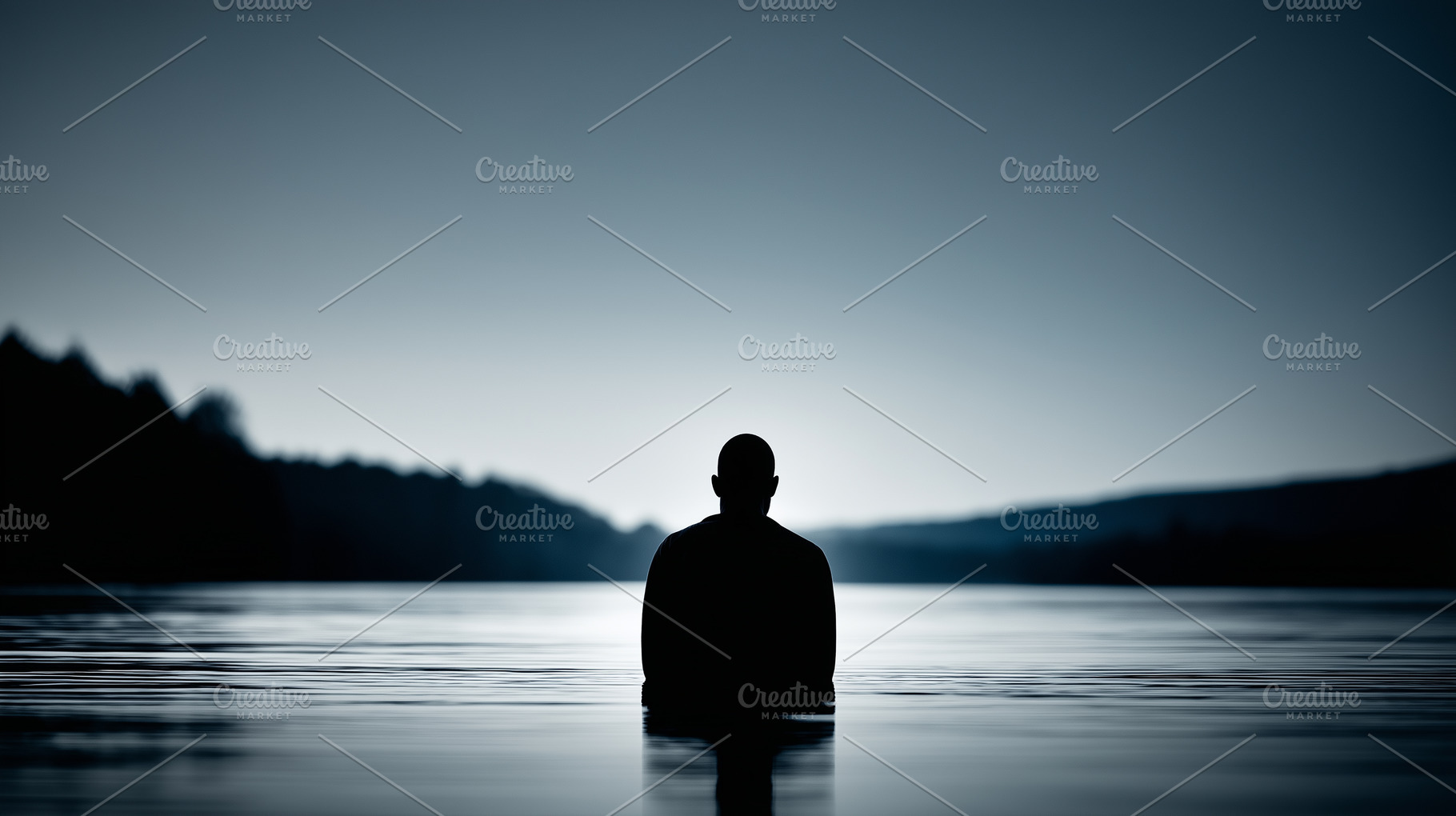 Rear view on a man stands in calm, a Person Photo by MistyDay