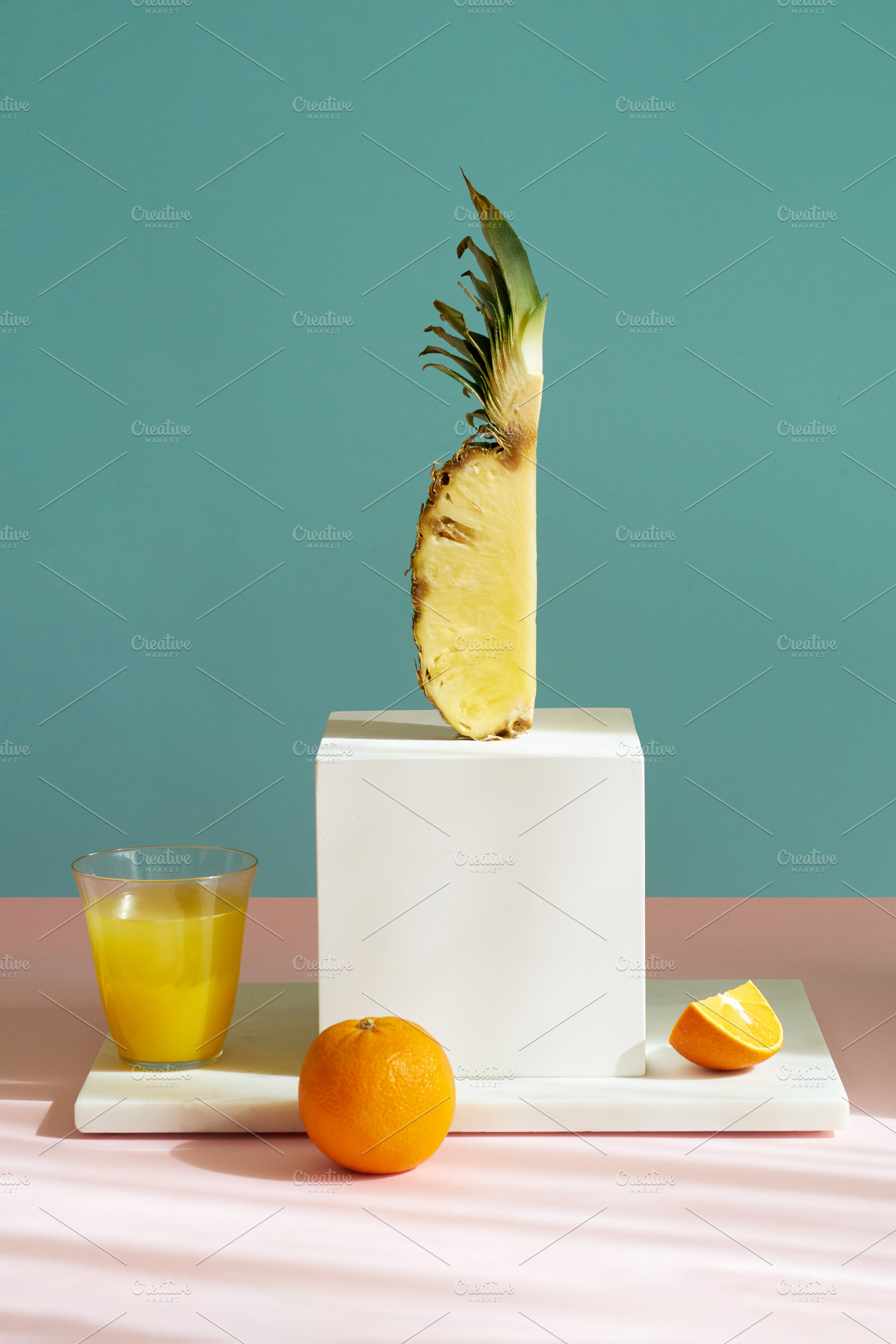 Tropical fruits variety on a colorful background. Side view with, a Food & Drink Photo by Asya Nurullina