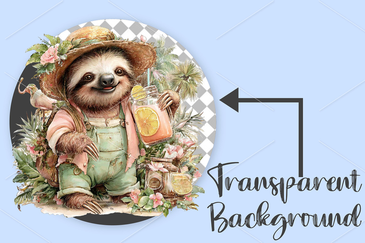 Whimsical Summer Lazy Sloth Clipart, a Seasonal Illustration by Canvas Craft (Photo 2 of 7)