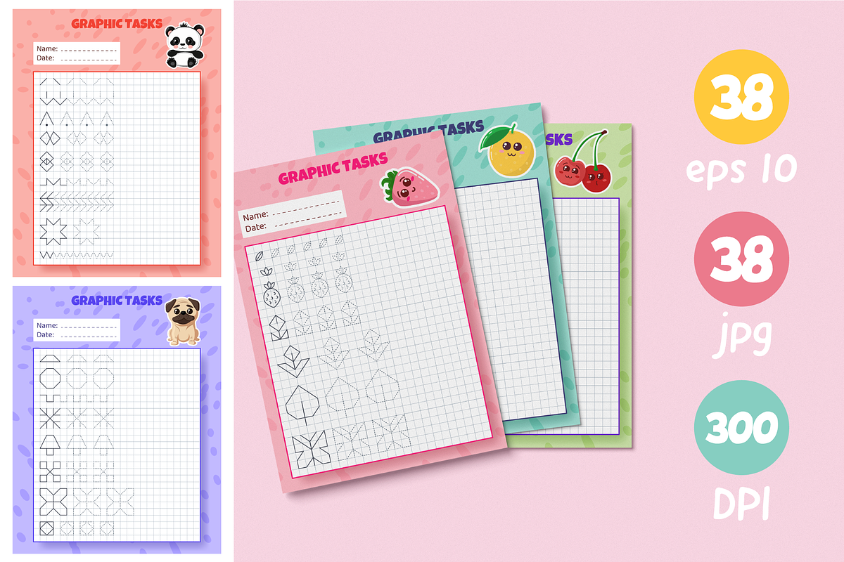 38 Graphic Drawing tasks for Kids, an Education Illustration by IuliiaSavko (Photo 2 of 8)