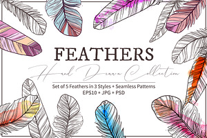Feathers. Hand Drawn Collection