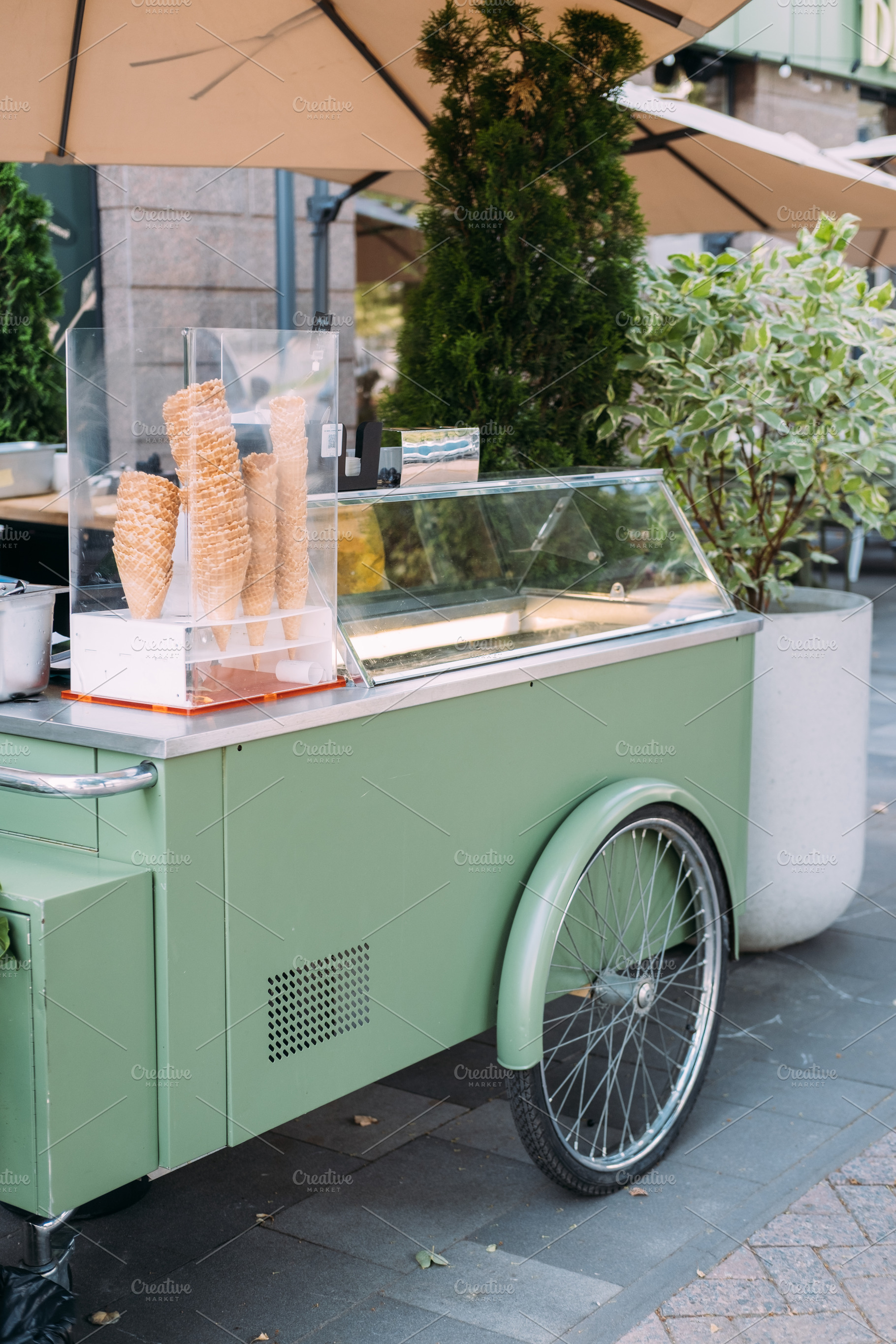Ice cream cart street food kiosk waffle plant, a Food & Drink Photo by Photo Drive Studio