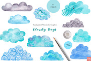 Cloudy Days Watercolor Graphics, an Illustration by LittleAcornGraphics (Thumbnail 5 of 5)