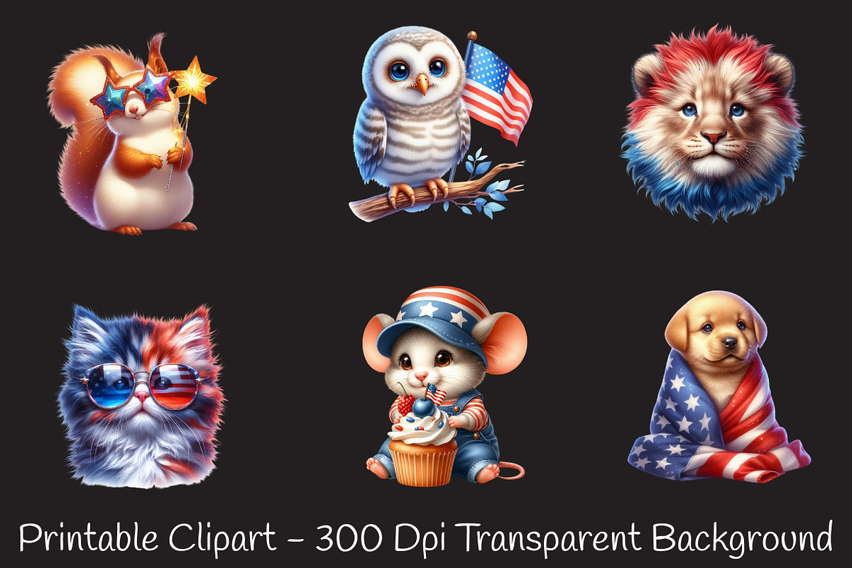 Patriotic Cute Animals Clipart, an Illustration by RobertsArt (Photo 4 of 8)