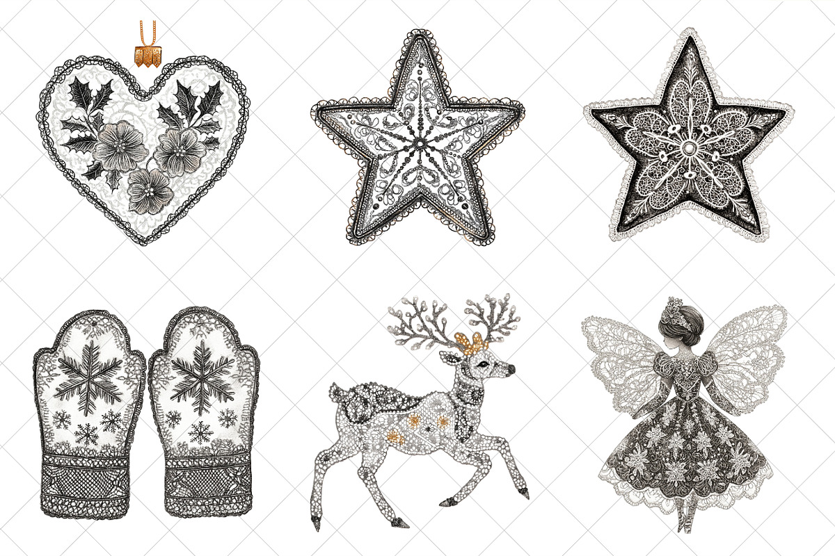 Handmade Lace Christmas Clipart, an Illustration by SinaCreation (Photo 3 of 7)