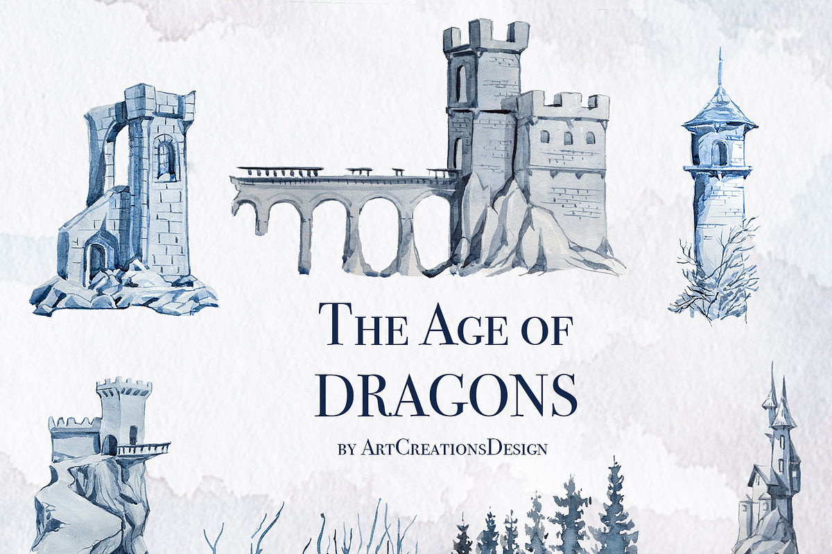 The Age Of Dragons Clipart Set, a Decorative Illustration by ArtCreationsDesign (Photo 6 of 18)