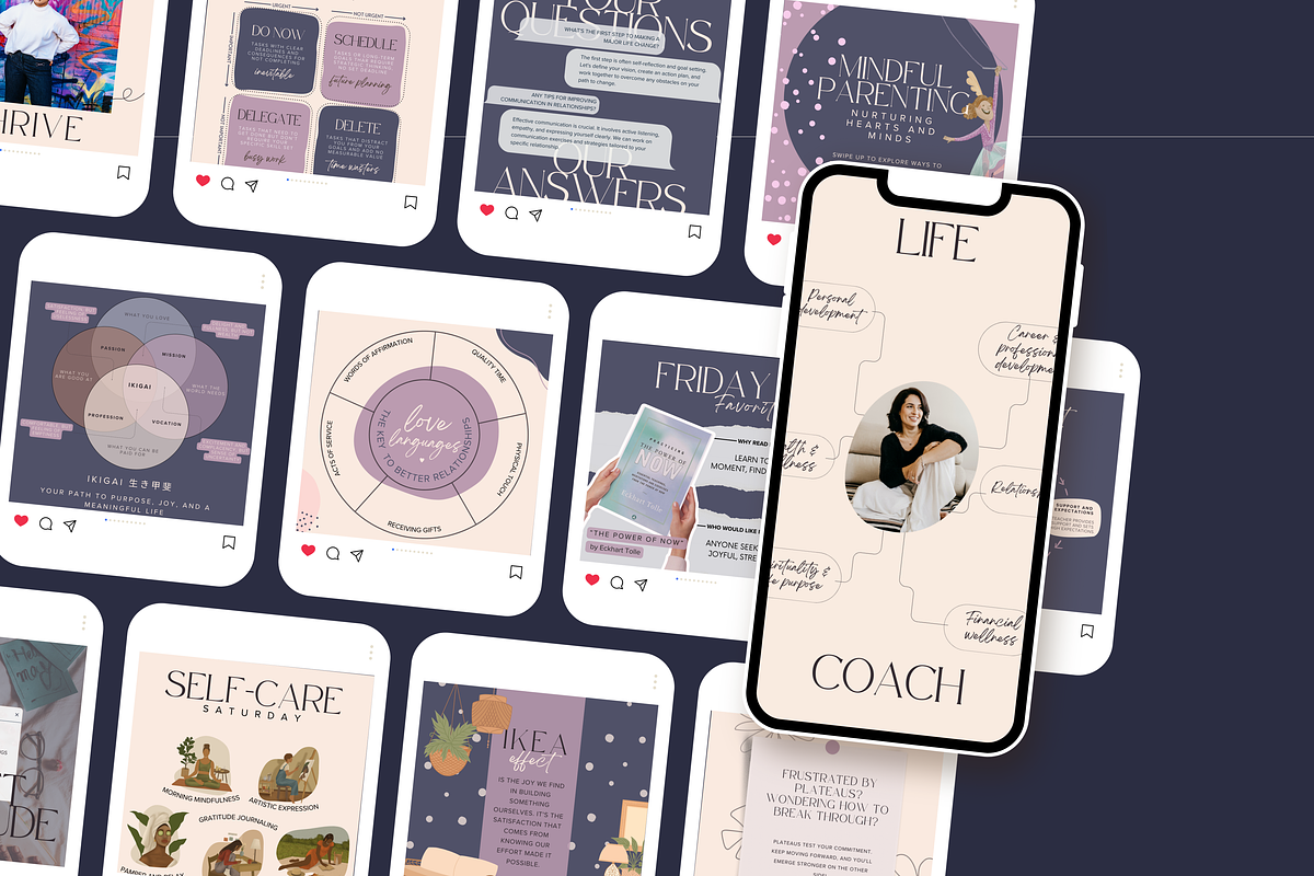 90+ Life Coach Social Media Template, a Social Media Template by Glow Muse Studio (Photo 2 of 10)