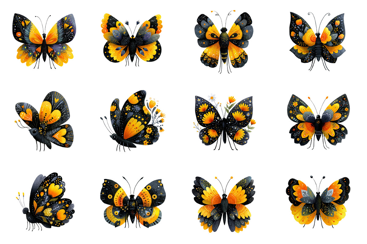 Watercolor Folk Art Butterfly Clipar, an Illustration by Dream Creation (Photo 2 of 4)
