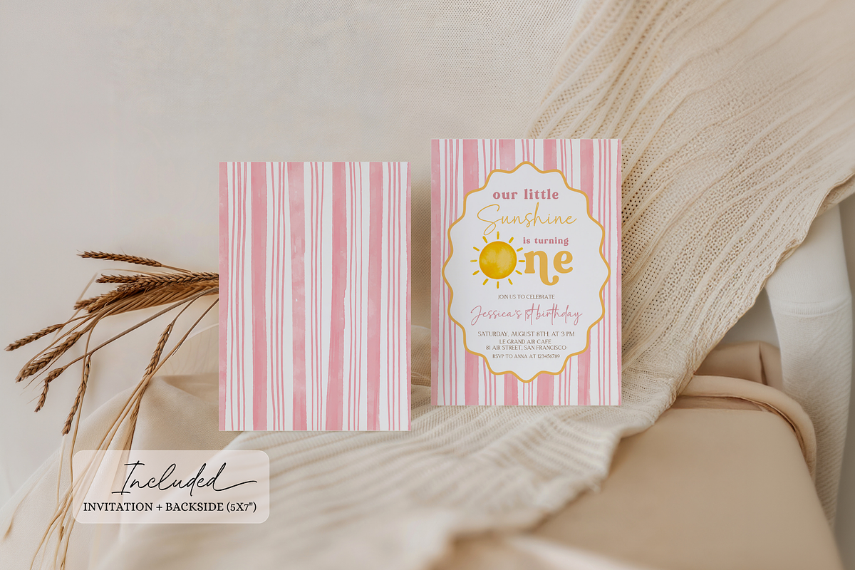 Sunshine First Birthday Invite, a Templates & Theme by VeliusCreativeStudio (Photo 3 of 3)