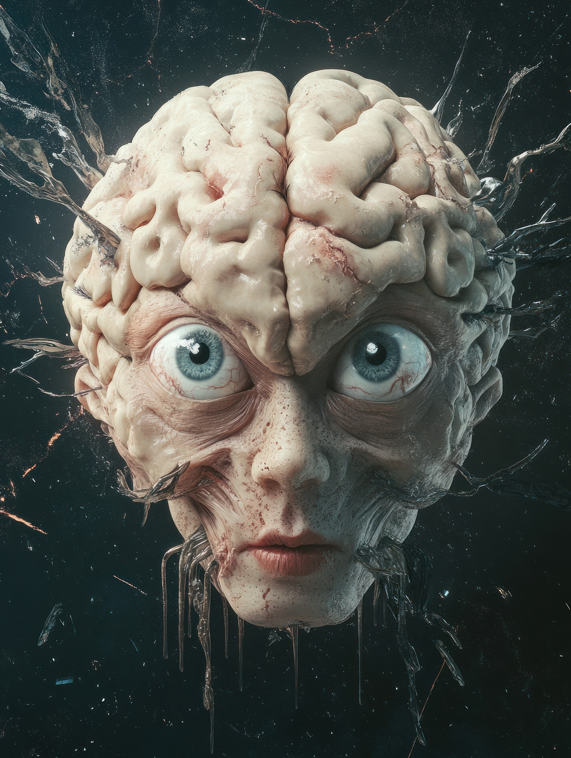 the brain with eyes is hanging in the air, a Photo by Pictures for you