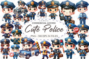 Watercolor Cute Police Clipart, an Illustration by designcity5