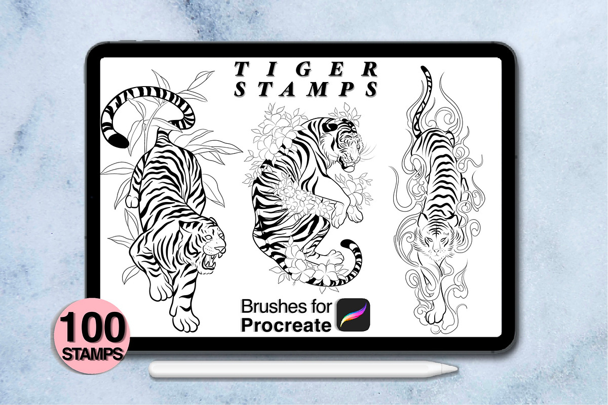 100 procreate tiger stamps, a Brush Add-On by Arts For Peace (Photo 5 of 8)