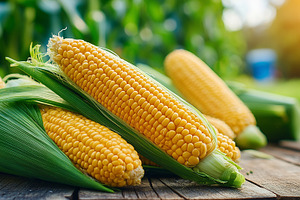Ripe corn cobs on a wooden table, a Food & Drink Photo by MistyDay