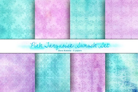 Pink Turquoise Damask Set