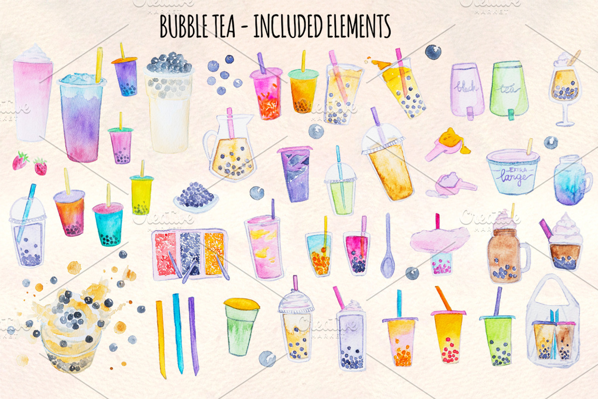 58 Bubble Tea Watercolor Graphics, a Food Illustration by Violet LeBeaux (Photo 2 of 3)