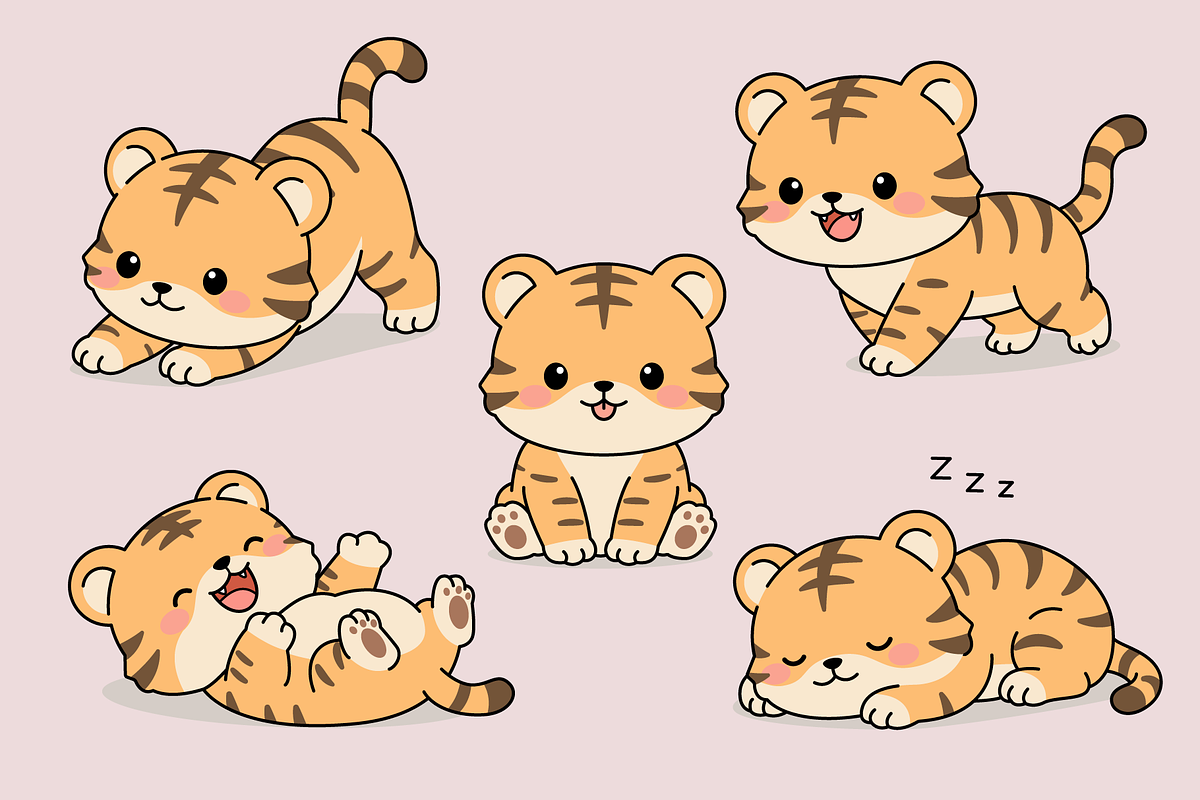 Baby Tiger Cartoon Character Set, an Animal Illustration by Artpon Illustration (Photo 1 of 3)