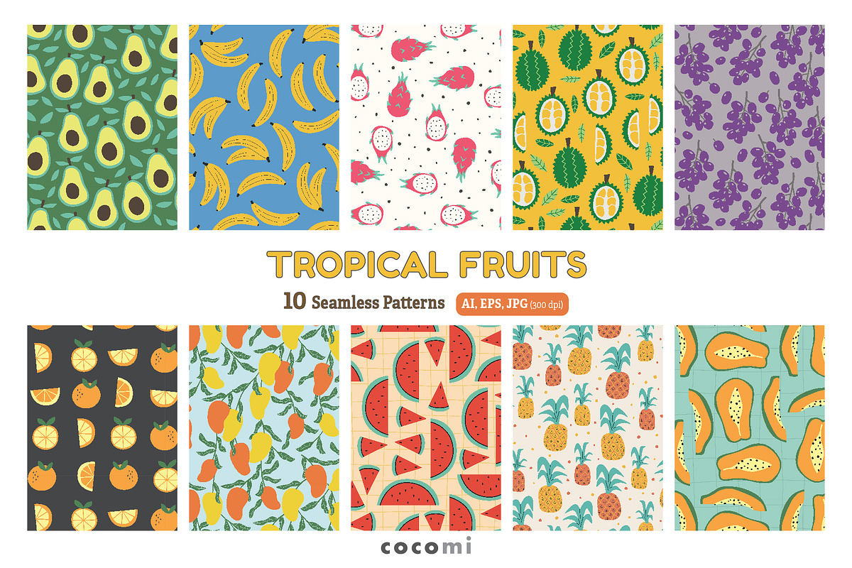 TROPICAL FRUITS seamless patterns, a Pattern Graphic by cocomi (Photo 5 of 5)
