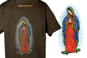 Virgin of Guadalupe on a skateboard.