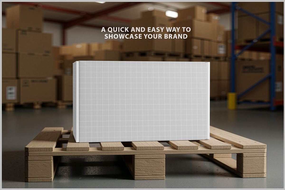 Warehouse Shipping Box On Pallet PSD, a Product Mockup by Bruno's Shop
