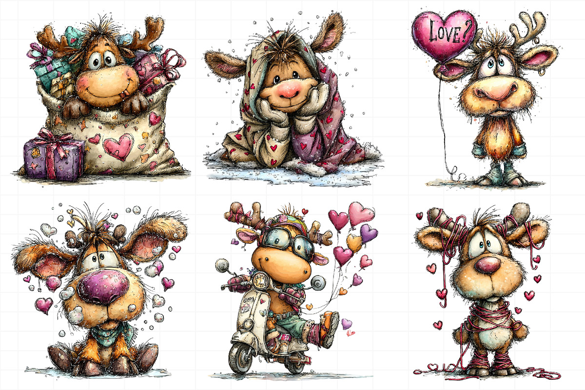 Funny Valentine Reindeer Clipart, an Illustration by Daily.Designs (Photo 7 of 8)
